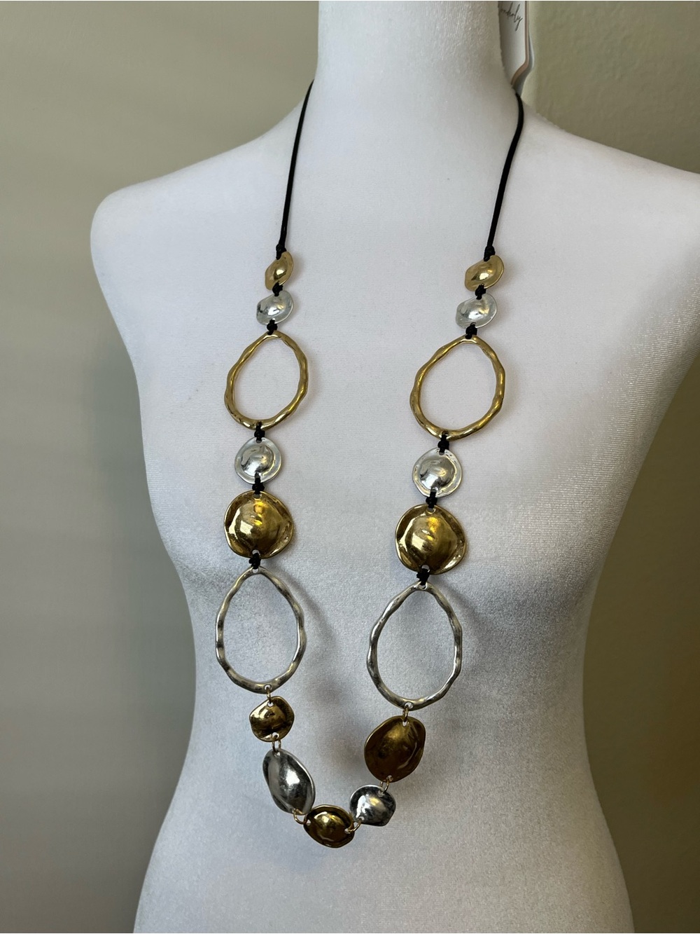 New Silver Gold Tone Circle Chunky Interlocking Ring Long Necklace 34”